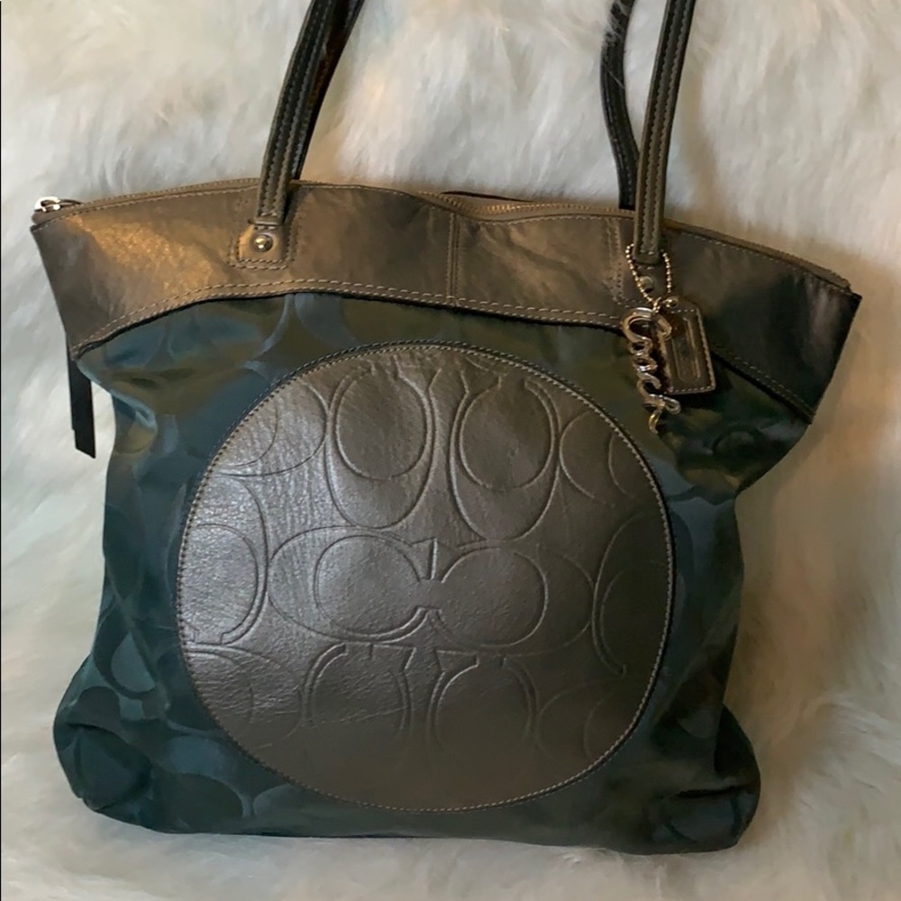 Coach Metallic Gray and Teal Shoulder Bag